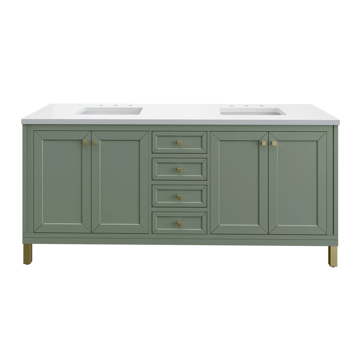Chicago 72" Double Vanity, Smokey Celadon, w/ 3 CM White Zeus Silestone® Top, view 3