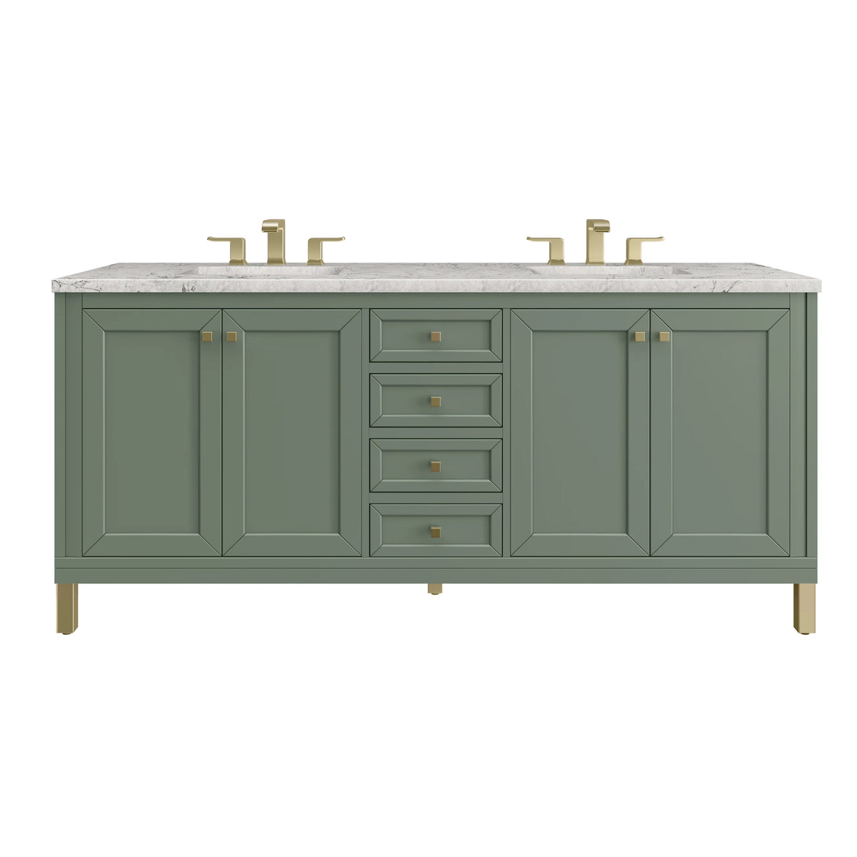 Chicago 72" Double Vanity, Smokey Celadon, w/ 3 CM Eternal Jasmine Pearl Silestone Top w/ FreePower Wireless Charger