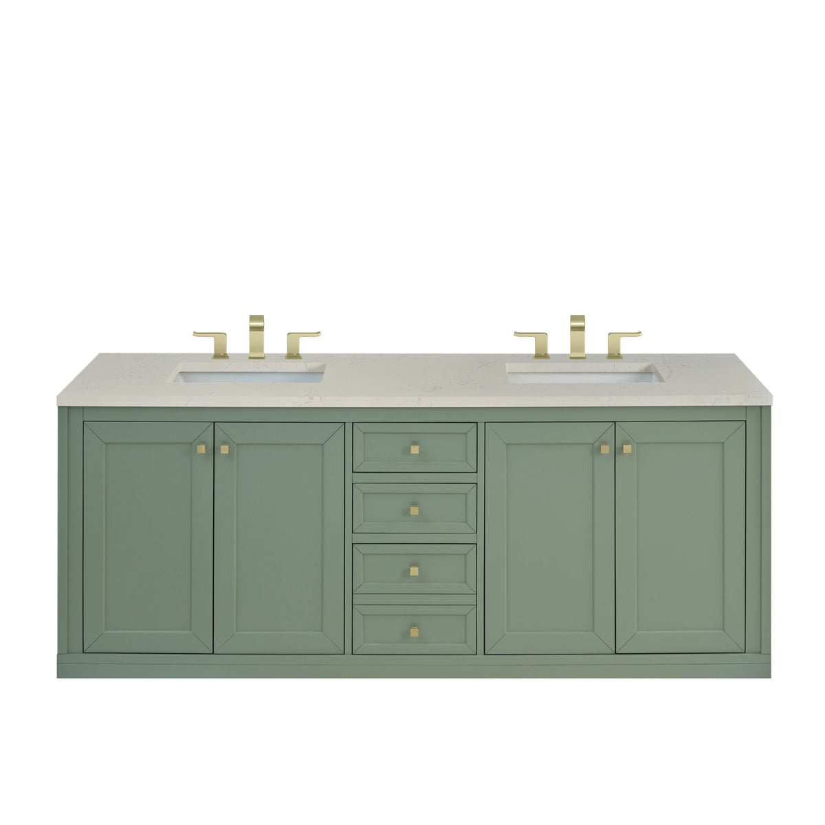 Chicago 72" Double Vanity, Smokey Celadon, w/ 3 CM Siberian Silestone Top w/FreePower Wireless Charger, view 2