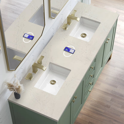 Chicago 72" Double Vanity, Smokey Celadon, w/ 3 CM Siberian Silestone Top w/FreePower Wireless Charger, view 9