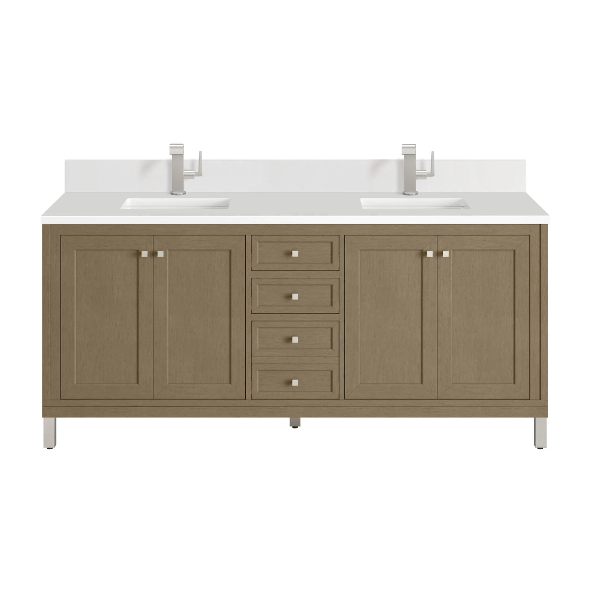 Chicago 72" Double Vanity, Walnut Whisper, w/ Single Hole 3CM White Zeus Silestone® Top & Backsplash