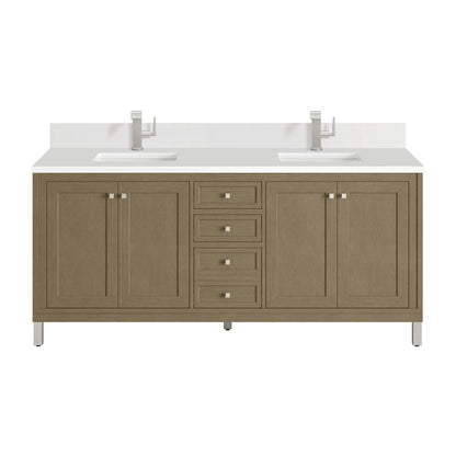 Chicago 72" Double Vanity, Walnut Whisper, w/ Single Hole 3CM White Zeus Silestone® Top & Backsplash