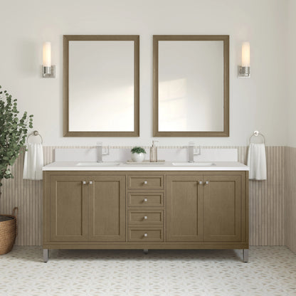 Chicago 72" Double Vanity, Walnut Whisper, w/ Single Hole 3CM White Zeus Silestone® Top & Backsplash, view 4