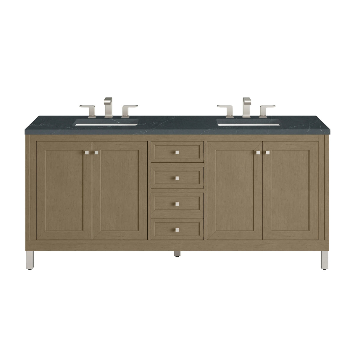 Chicago 72" Double Vanity, Walnut Whisper, w/ 3 CM Charcoal Soapstone Silestone® Top