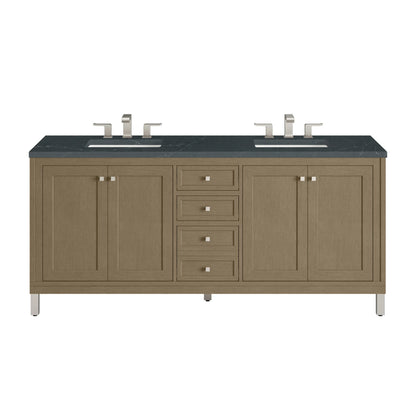 Chicago 72" Double Vanity, Walnut Whisper, w/ 3 CM Charcoal Soapstone Silestone® Top