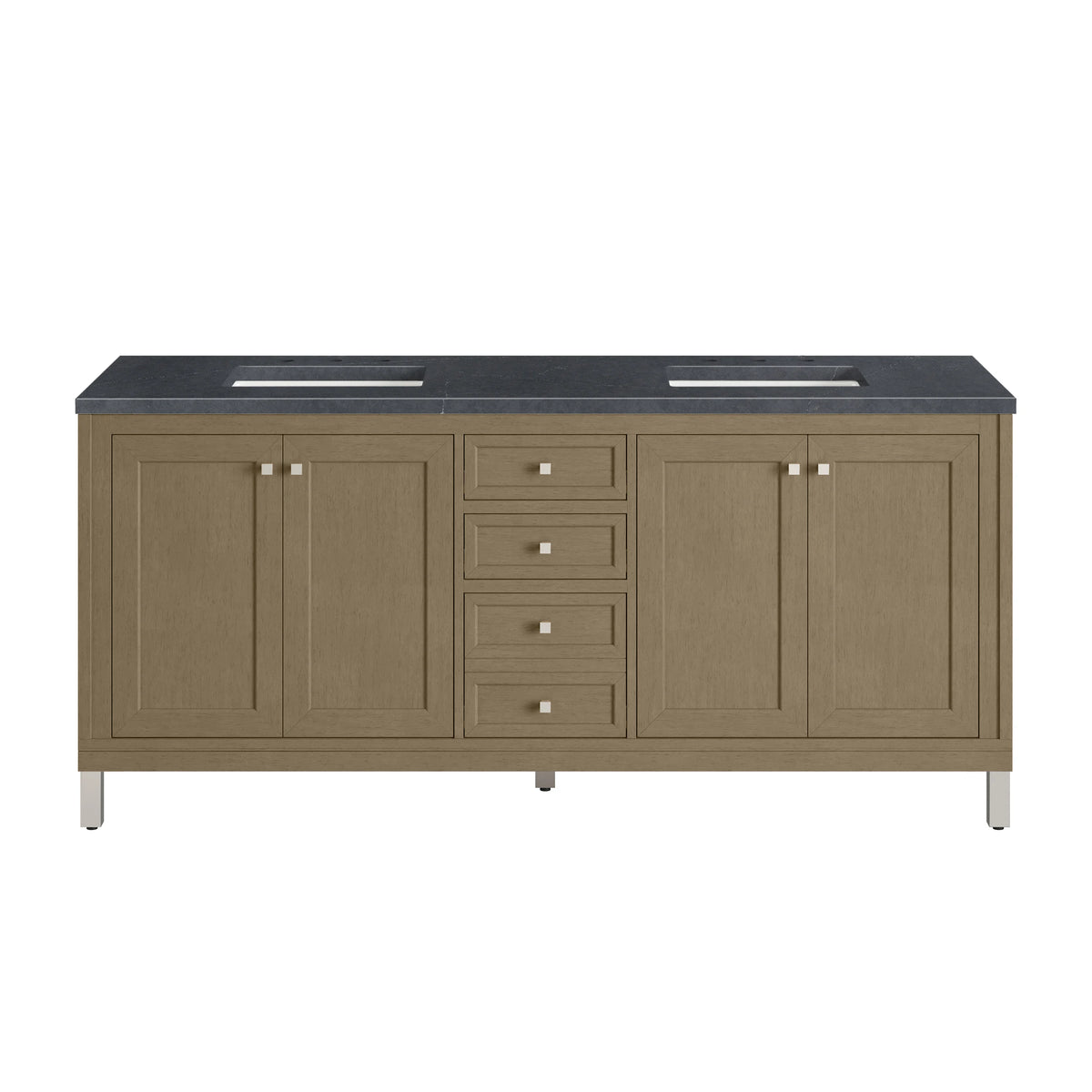 Chicago 72" Double Vanity, Walnut Whisper, w/ 3 CM Charcoal Soapstone Silestone® Top, view 2