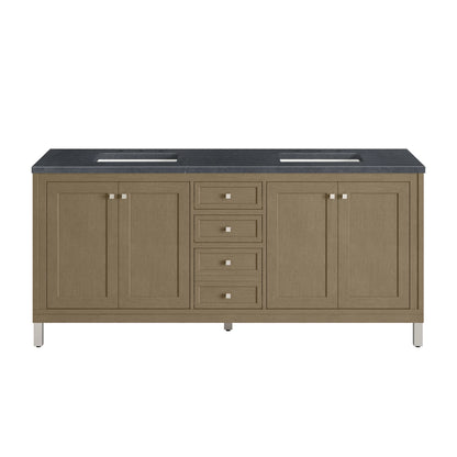 Chicago 72" Double Vanity, Walnut Whisper, w/ 3 CM Charcoal Soapstone Silestone® Top, view 2