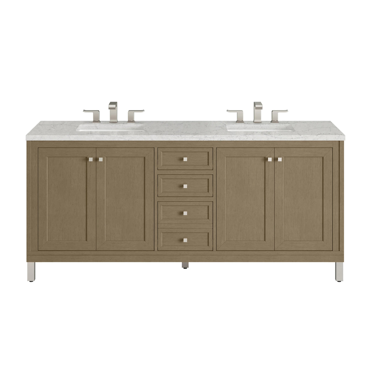 Chicago 72" Double Vanity, Walnut Whisper, w/ 3 CM Eternal Jasmine Pearl Silestone® Top