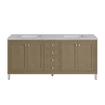 Chicago 72" Double Vanity, Walnut Whisper, w/ 3 CM Eternal Jasmine Pearl Silestone® Top, view 2