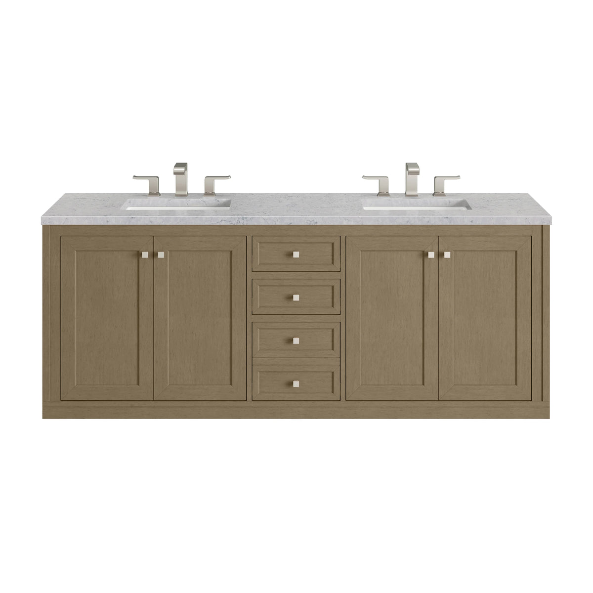 Chicago 72" Double Vanity, Walnut Whisper, w/ 3 CM Eternal Jasmine Pearl Silestone® Top, view 3