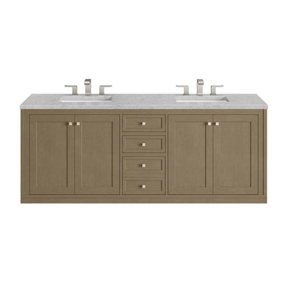 Chicago 72" Double Vanity, Walnut Whisper, w/ 3 CM Eternal Jasmine Pearl Silestone® Top, view 3