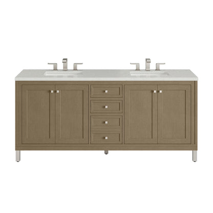 Chicago 72" Double Vanity, Walnut Whisper, w/ 3 CM Lime Delight Silestone® Top