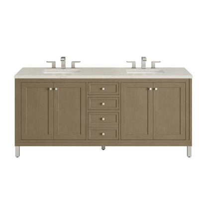 Chicago 72" Double Vanity, Walnut Whisper, w/ 3 CM Siberian Silestone Top