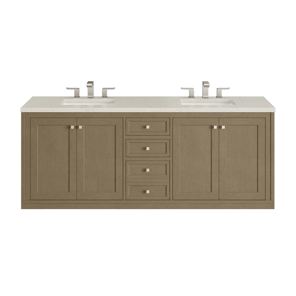 Chicago 72" Double Vanity, Walnut Whisper, w/ 3 CM Siberian Silestone Top, view 2