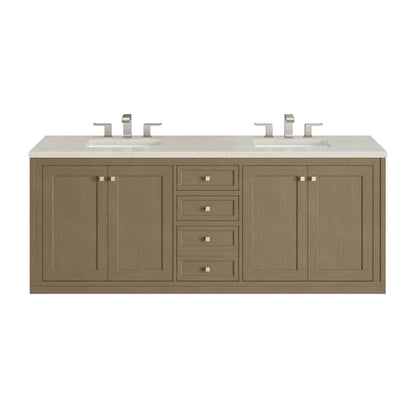 Chicago 72" Double Vanity, Walnut Whisper, w/ 3 CM Siberian Silestone Top, view 2