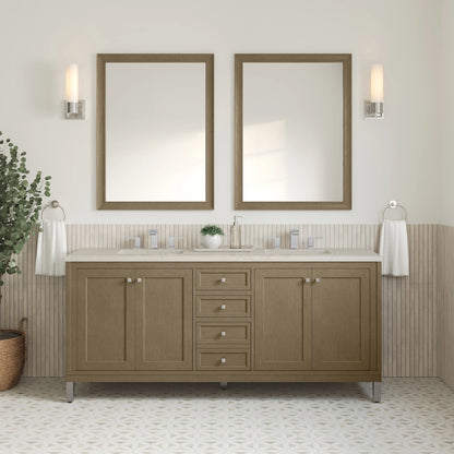 Chicago 72" Double Vanity, Walnut Whisper, w/ 3 CM Siberian Silestone Top, view 5
