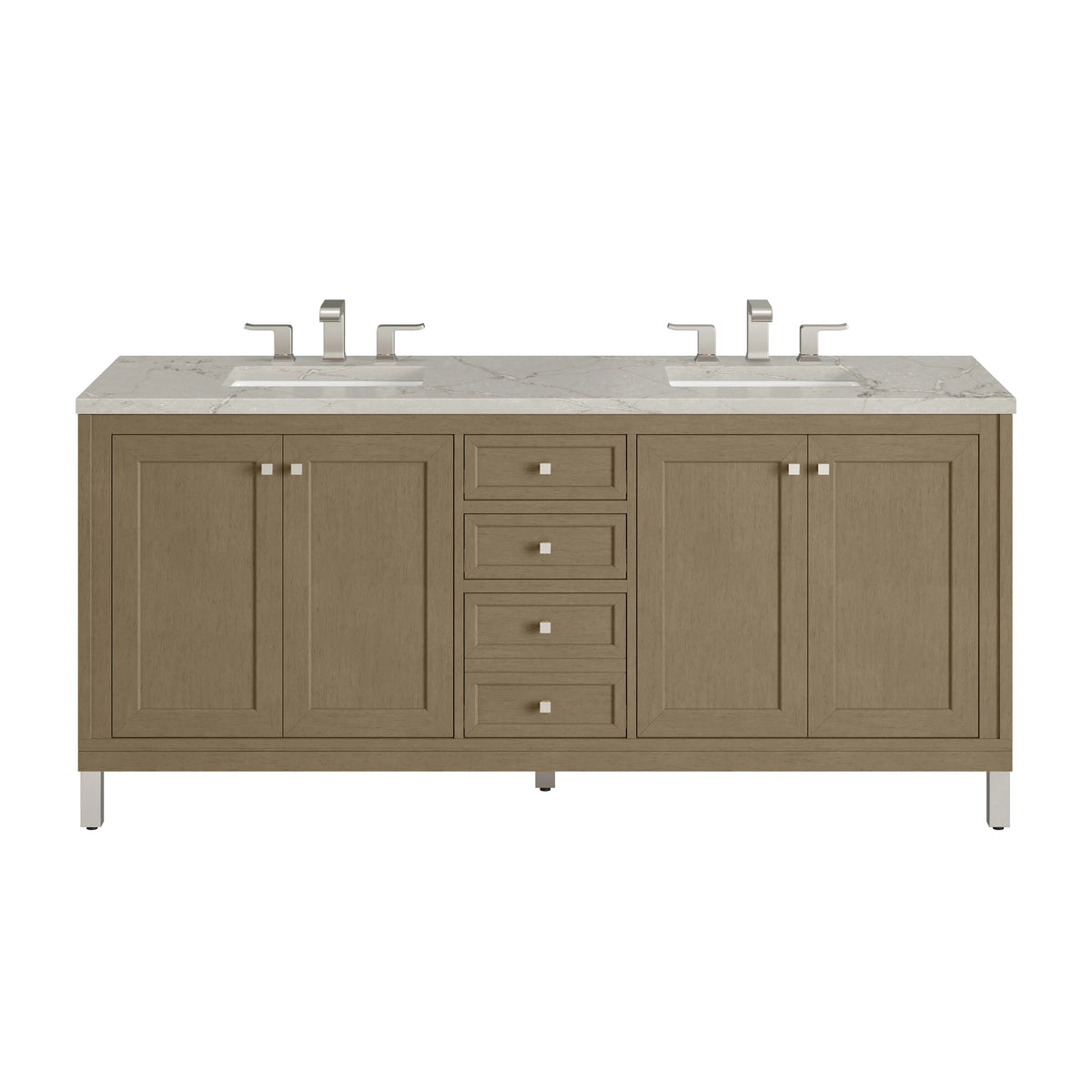 Chicago 72" Double Vanity, Walnut Whisper, w/ 3 CM Victorian Silver Silestone® Top