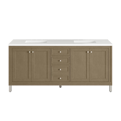 Chicago 72" Double Vanity, Walnut Whisper, w/ 3 CM Victorian Silver Silestone® Top, view 2