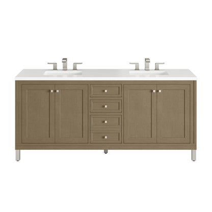 Chicago 72" Double Vanity, Walnut Whisper, w/ 3 CM White Zeus Silestone® Top
