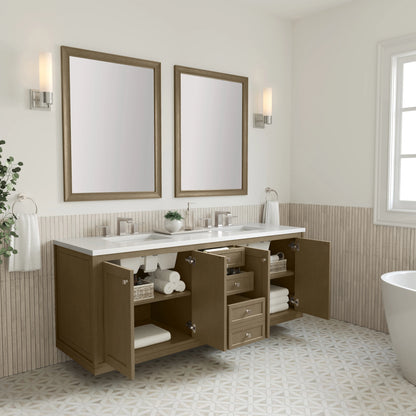 Chicago 72" Double Vanity, Walnut Whisper, w/ 3 CM White Zeus Silestone® Top, view 11