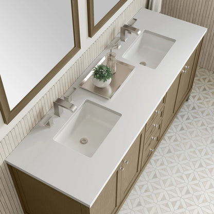 Chicago 72" Double Vanity, Walnut Whisper, w/ 3 CM White Zeus Silestone® Top, view 13