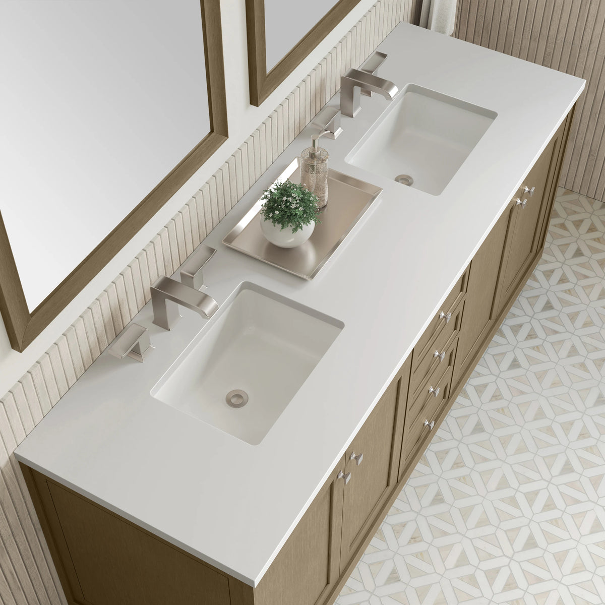 Chicago 72" Double Vanity, Walnut Whisper, w/ 3 CM White Zeus Silestone® Top, view 14