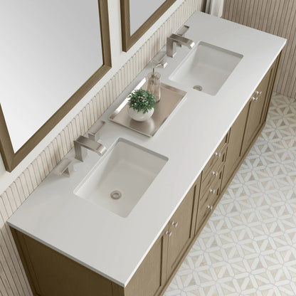 Chicago 72" Double Vanity, Walnut Whisper, w/ 3 CM White Zeus Silestone® Top, view 14