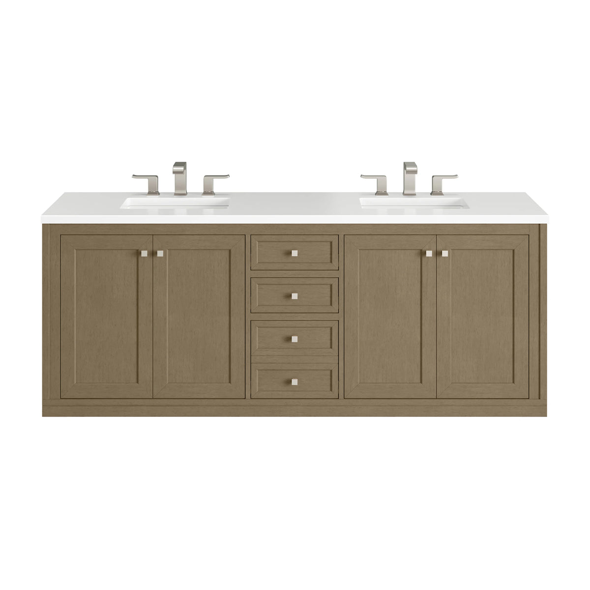 Chicago 72" Double Vanity, Walnut Whisper, w/ 3 CM White Zeus Silestone® Top, view 2