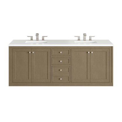 Chicago 72" Double Vanity, Walnut Whisper, w/ 3 CM White Zeus Silestone® Top, view 2