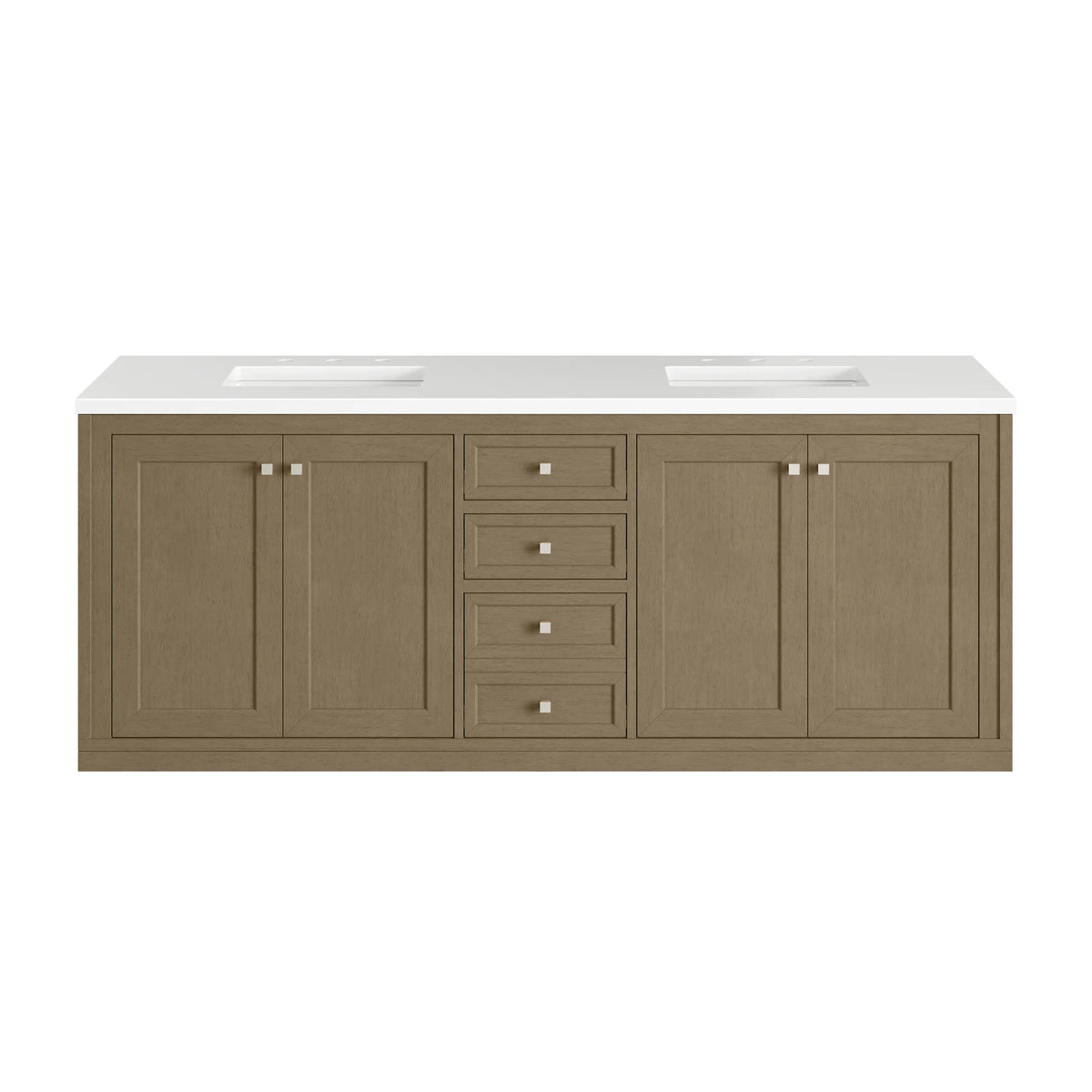 Chicago 72" Double Vanity, Walnut Whisper, w/ 3 CM White Zeus Silestone® Top, view 3