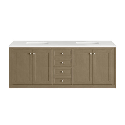 Chicago 72" Double Vanity, Walnut Whisper, w/ 3 CM White Zeus Silestone® Top, view 3