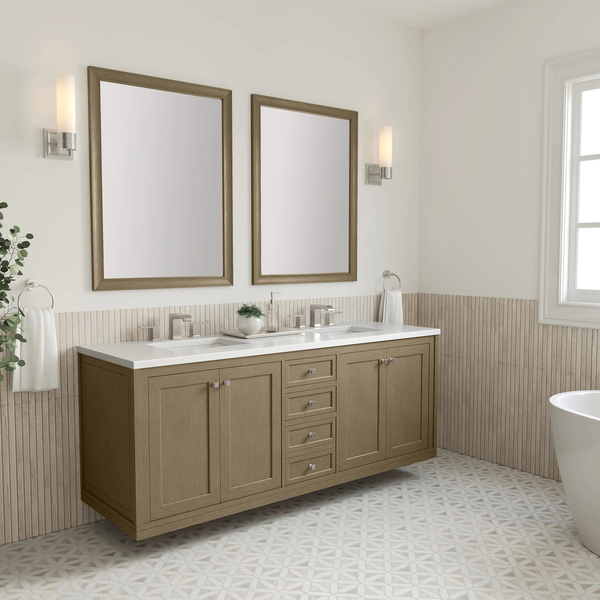 Chicago 72" Double Vanity, Walnut Whisper, w/ 3 CM White Zeus Silestone® Top, view 9