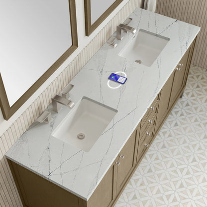 Chicago 72" Double Vanity, Walnut Whisper, w/ 3 CM Ethereal Noctis Silestone Top w/ FreePower Wireless Charger, view 12