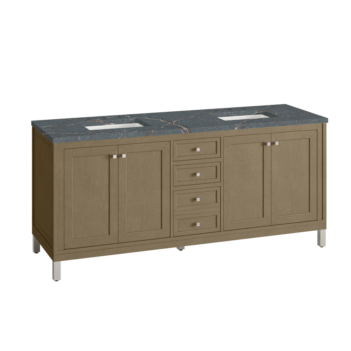 Chicago 72" Double Vanity, Walnut Whisper, w/ 3 CM Parisien Bleu Silestone® Top w/FreePower Wireless Charger, view 16