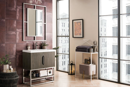 Renovate for Less Atlanta Columbia 31.5" Single Vanity, Ash Gray, Brushed Nickel, w/ White Glossy Composite Stone Top, view 3