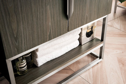 Renovate for Less Atlanta Columbia 31.5" Single Vanity, Ash Gray, Brushed Nickel, w/ White Glossy Composite Stone Top, view 6