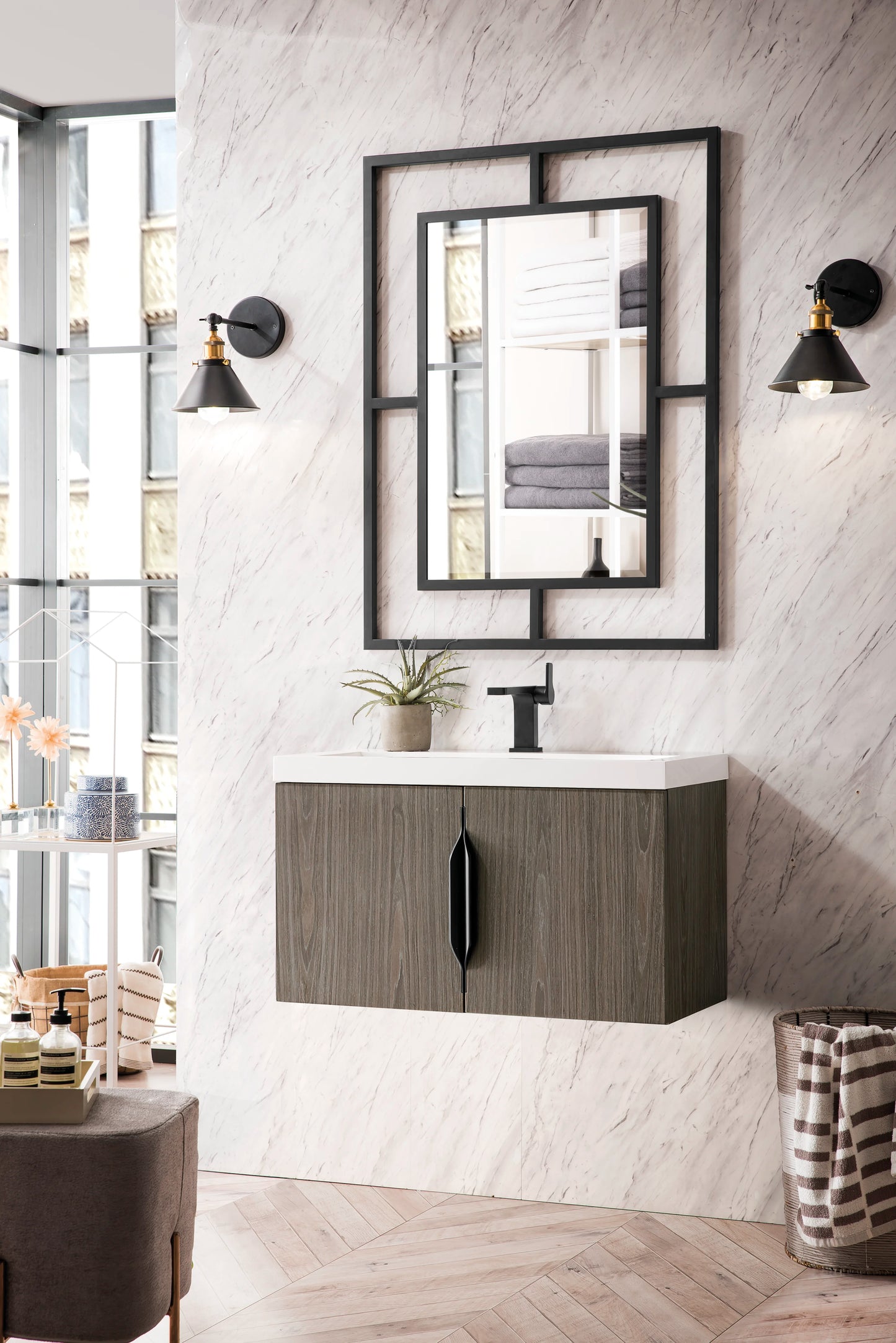 Renovate for Less Atlanta Columbia 31.5" Single Vanity, Ash Gray w/ White Glossy Composite Stone Top, view 16