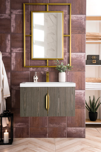 Renovate for Less Atlanta Columbia 31.5" Single Vanity, Ash Gray w/ White Glossy Composite Stone Top, view 2