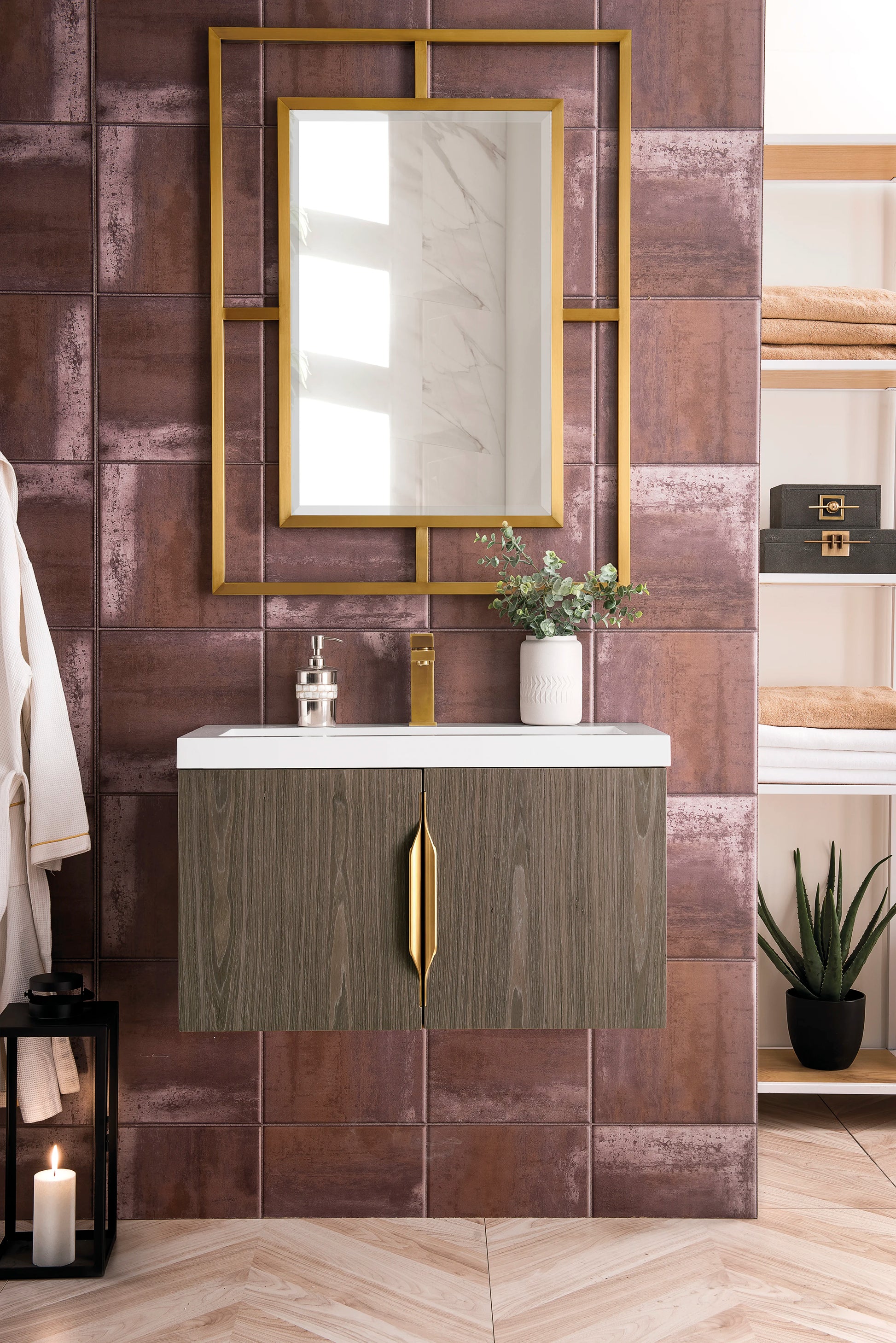 Renovate for Less Atlanta Columbia 31.5" Single Vanity, Ash Gray w/ White Glossy Composite Stone Top, view 3