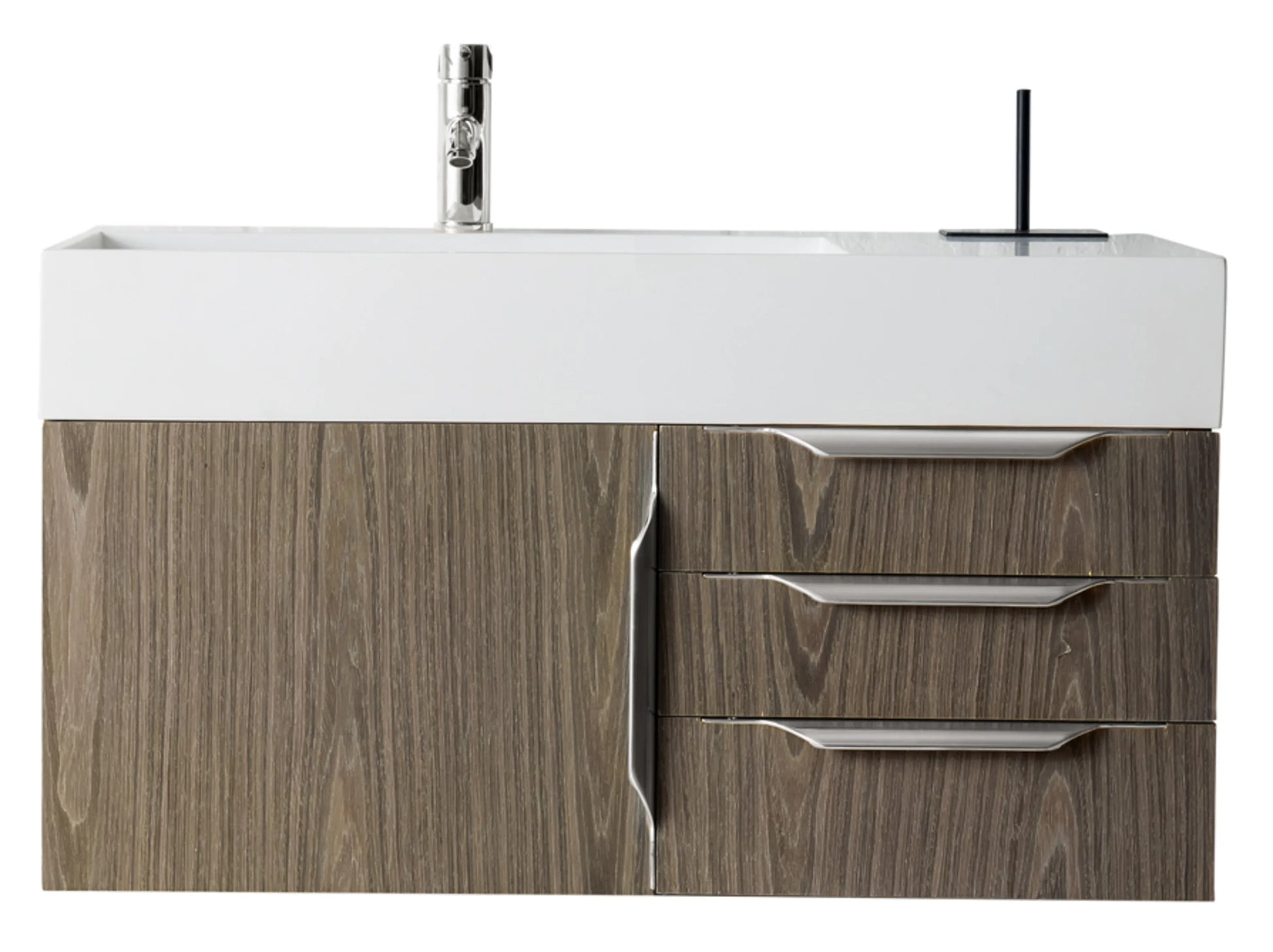 Renovate for Less Atlanta Columbia 36" Single Wall Mount Vanity, Ash Gray, Brushed Nickel w/ Glossy White Composite Stone Top