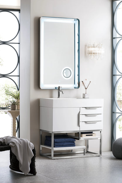 Renovate for Less Atlanta Columbia 36" Single Vanity, Glossy White, Brushed Nickel w/ Glossy White Composite Stone Top, view 3