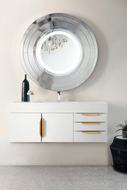 Renovate for Less Atlanta Columbia 48" Single Wall Mount Vanity, Glossy White, Radiant Gold w/ Glossy White Composite Stone Top, view 2