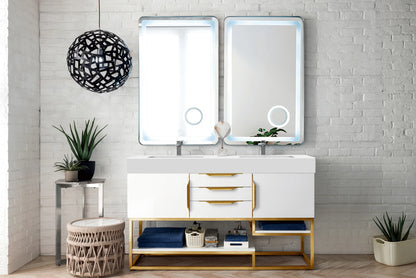 Renovate for Less Atlanta Columbia 59" Double Vanity, Glossy White, Radiant Gold w/ Glossy White Composite Stone Top, view 3