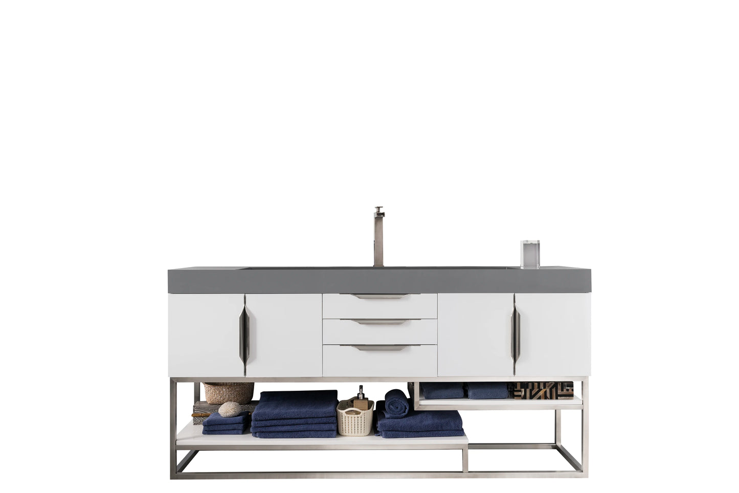 Renovate for Less Atlanta Columbia 72" Single Vanity, Glossy White w/ Dusk Grey Glossy Composite Stone Top