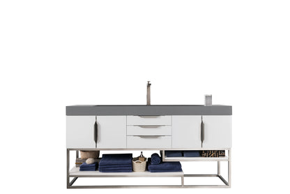 Renovate for Less Atlanta Columbia 72" Single Vanity, Glossy White w/ Dusk Grey Glossy Composite Stone Top