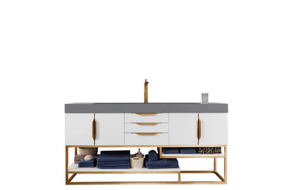 Renovate for Less Atlanta Columbia 72" Single Vanity, Glossy White, Radiant Gold w/ Dusk Grey Glossy Composite Stone Top