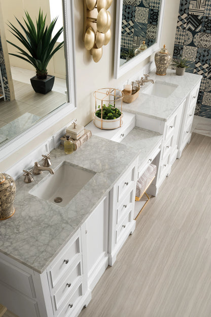 De Soto 118" Double Vanity Set, Bright White w/ 3 CM Carrara Marble Top, view 5