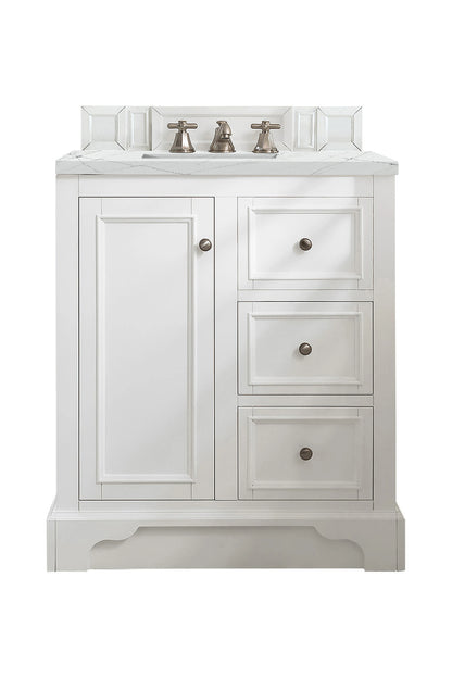 De Soto 30" Single Vanity, Bright White w/ 3 CM Ethereal Noctis Silestone Top