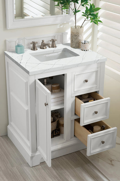 De Soto 30" Single Vanity, Bright White w/ 3 CM Ethereal Noctis Silestone Top, view 5