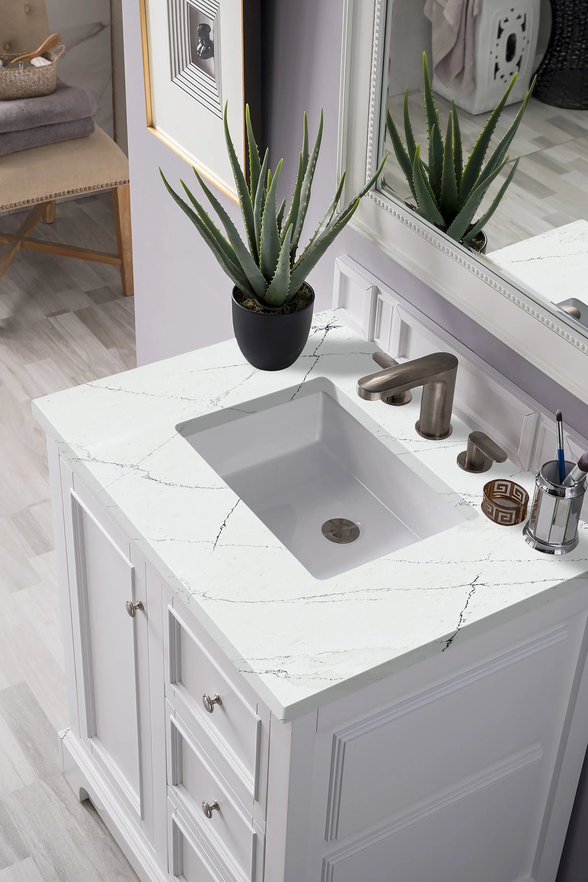 De Soto 30" Single Vanity, Bright White w/ 3 CM Ethereal Noctis Silestone Top, view 7